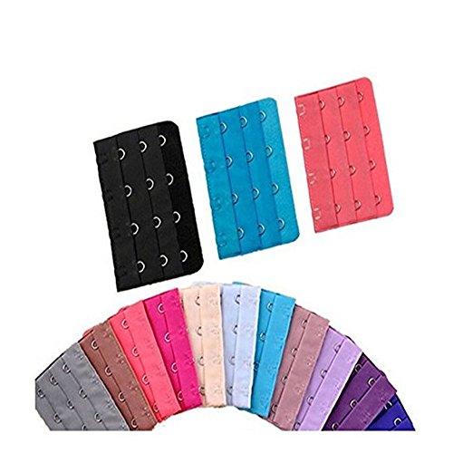 Erioctry Women Ladies Assorted Colors Bra Extender Strap 4 Hooks 3 Rows Spacing Bra Extender Extension Hooks Strap Pack Of 15 #TOP8