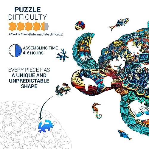 Rompecabezas de madera para adultos Jigfoxy, rompecabezas jigsaw en forma de tortuga marina, piezas únicas de madera, regalos para Navidad y Acción de Gracias para amigos y familia (M - 11,8 x 10 pulgadas - 180 piezas) miniatura 3