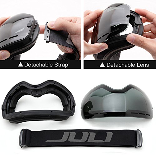 Juli Ski Goggles,Winter Snow Sports Snowboard Goggles With Anti-Fog Uv Protection Interchangeable Spherical Dual Lens For Men Women & Youth Snowmobile Skiing Skating Black #TOP6
