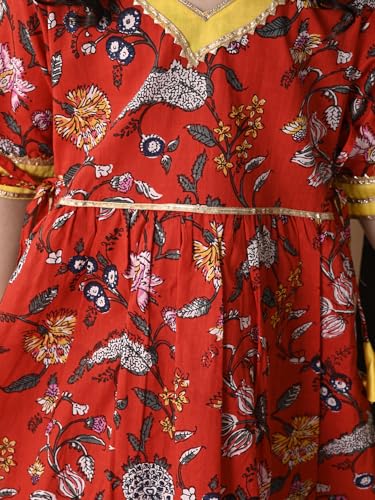 Image of superminis Girls Cotton Floral Printed Gota Patti Work Half Sleeves Sharara Suit