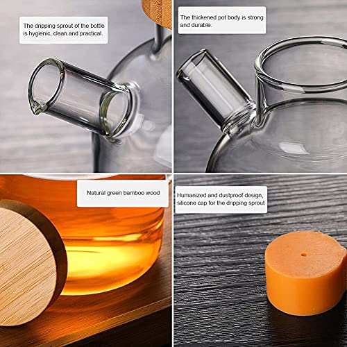 22Oz Glass Olive Oil Dispenser Bottle - Oil Vinegar Cruet With Handle And Natural Bamboo Lid - 650Ml Clear - Leakproof Condiment Container Carafe Decanter For Kitchen #TOP2