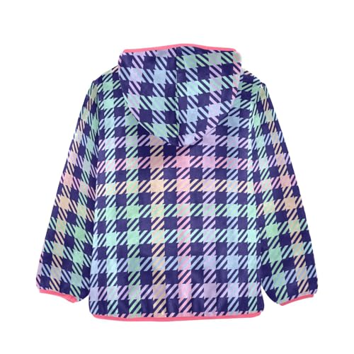 GuoChe Rainbow Plaid Navy Sherpa Jacket2