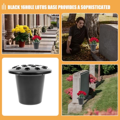 Vase funéraire noir anti-vent avec base lotus pour empêcher les fleurs de tomber - 8