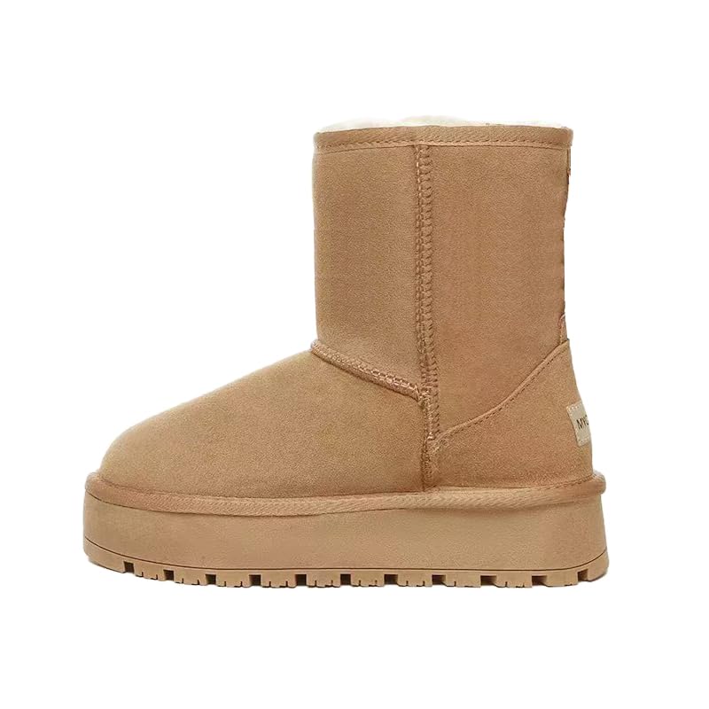Womens Platform Snow Boots Genuine Sheepskin Wool-Lined Winter Booties