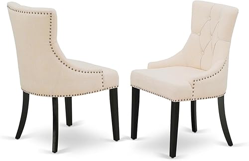 East West Furniture FRP1T02 Friona Parson - Juego de 2 sillas de comedor con botones copetudos y ribete de cabeza de clavo, color beige claro, juego