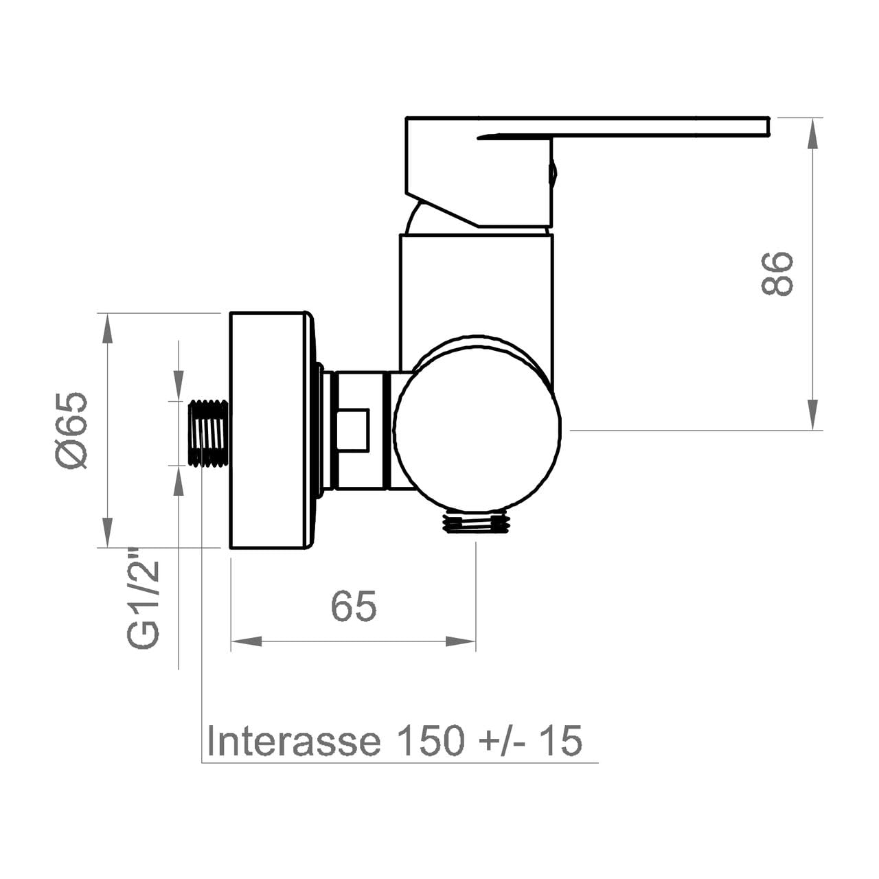 ERCOS Miscelatore Doccia Esterno In Ottone Cromato , Miscelatore Vasca A 1 via Con Attacco da 1/2"