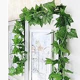 zhangming® 2 st. Kunstpflanzen Anhänger Girlande 2.5m künstlichen grünen Efeu Blätter Weinstock Dekoration