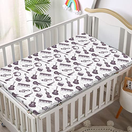 Music Themed Fitted Crib Sheet,Standard Crib Mattress Fitted Sheet Soft And Breathable Bed Sheets-Baby Sheet For Boys Girls,28“ X52“,Eggplant And White #TOP1