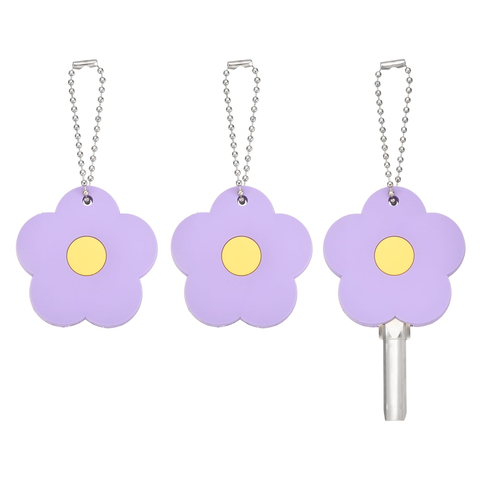 PATIKIL 3Pcs Key Covers Caps, PVC Flower Key Identifiers Markers Tags Covers Case Shell Head Protector Caps Toppers for 1.26" Flat for Office House Apartment Accessories, Purple
