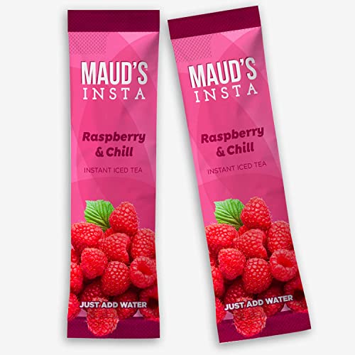 Maud's Instant Raspberry Tea (Insta Raspberry & Chill), 26Ct. Solar Energy Produced Single Serve Raspberry Flavored Tea Instant Travel Stick Packs, Instantly Hot Or Iced Tea, 100% California Tea Blend #TOP1