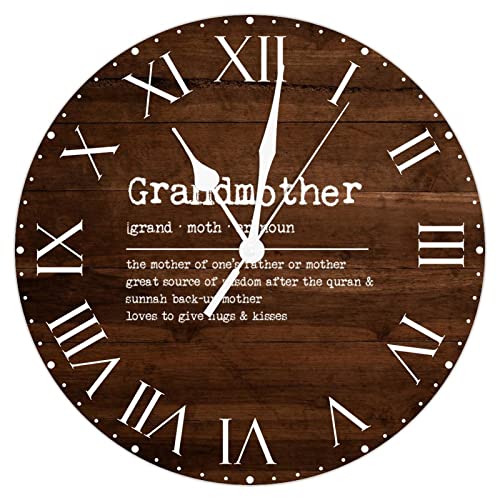 Grandmother Definition PVC Wall Clock Primitive Quotes Round Wall Clock with Roman Numerals Typography Art Print 10in Battery Operated Hanging Clock Decor for Gifts Home Office School Living Room
