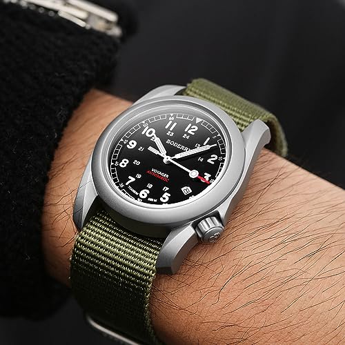 Image of BODERRY Men's Watch Titanium Automatic Field Watch 40mm Military Watch Day Date Function 100M Waterproof with Nylon Strap Japanese Mechanical Movement & Screw Down Crown-Voyager