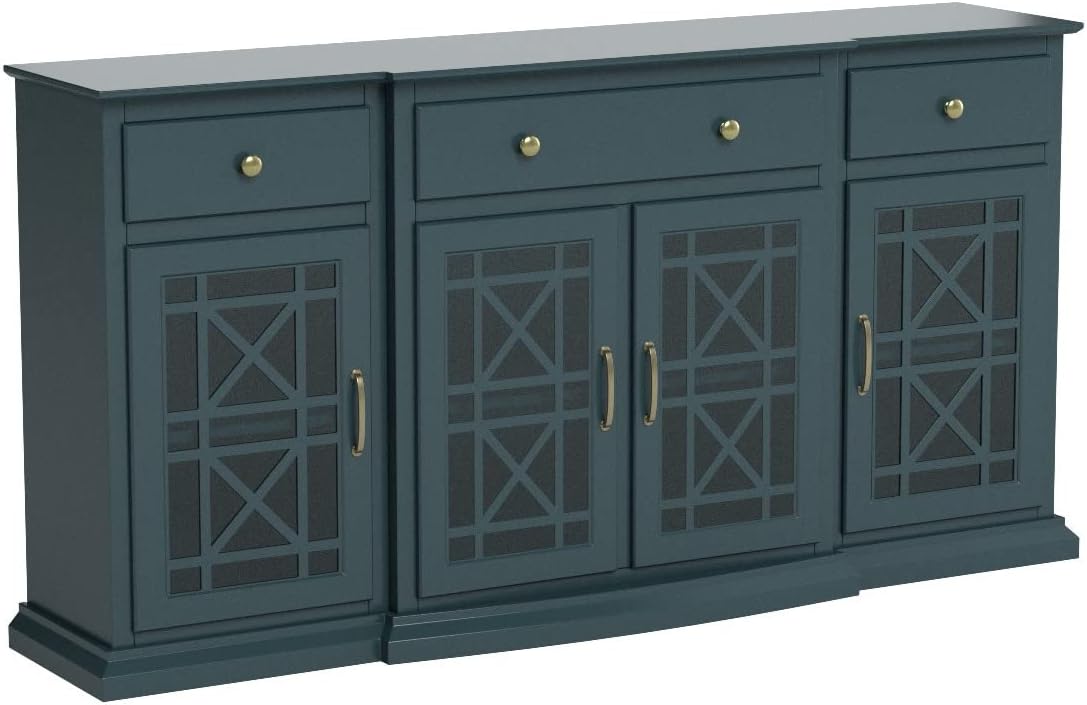 Walker Edison Modern Wood Glass Door Buffet Sideboard Living Room-Entryway Serving Storage Cabinet Doors-Dining Room Console, 60 Inch, Dark Teal