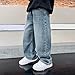 Boys Baggy Jeans Kids Casual Straight Wide Leg Jeans Teen Boy Fashion Elastic Waist Denim Pants with Pocket Toddler Jean Pants Winter Trendy Preppy Clothes Back to School Clothing Blue