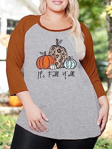 Plus Size Halloween Pumpkin Shirt Women 3/4 Sleeve Tops Its Fall Yall Print Tshirt Thanksgiving Gift4