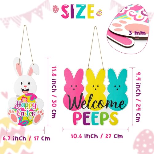 L1rabe-Easter-Welcome-Door-Signs-2Pcs-Welcome-Peeps-Easter-Bunny-Wooden-Front-Hanging-Door-Sign-Decorations-Spring-Colorful-Rabbit-Indoor-Outdoor-Farmhouse-Porch-Wall-Fireplace-Decor-Spring-Gifts L1rabe Easter Welcome Door Signs 2Pcs Welcome Peeps Easter Bunny Wooden Front Hanging Door Sign Decorations Spring Colorful Rabbit Indoor Outdoor Farmhouse Porch Wall Fireplace Decor Spring Gifts