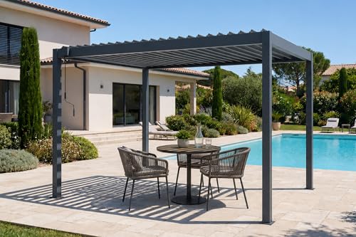CAZEBOO Pérgola Bioclimática Autoportante Piana 297x195 cm 3x2 m – 6 m² Aluminio Gris Antracita – Lamas Orientables 0-110° Acero – Resistente Viento 70 km/h – Kit Completo con Manivela y Anclajes
