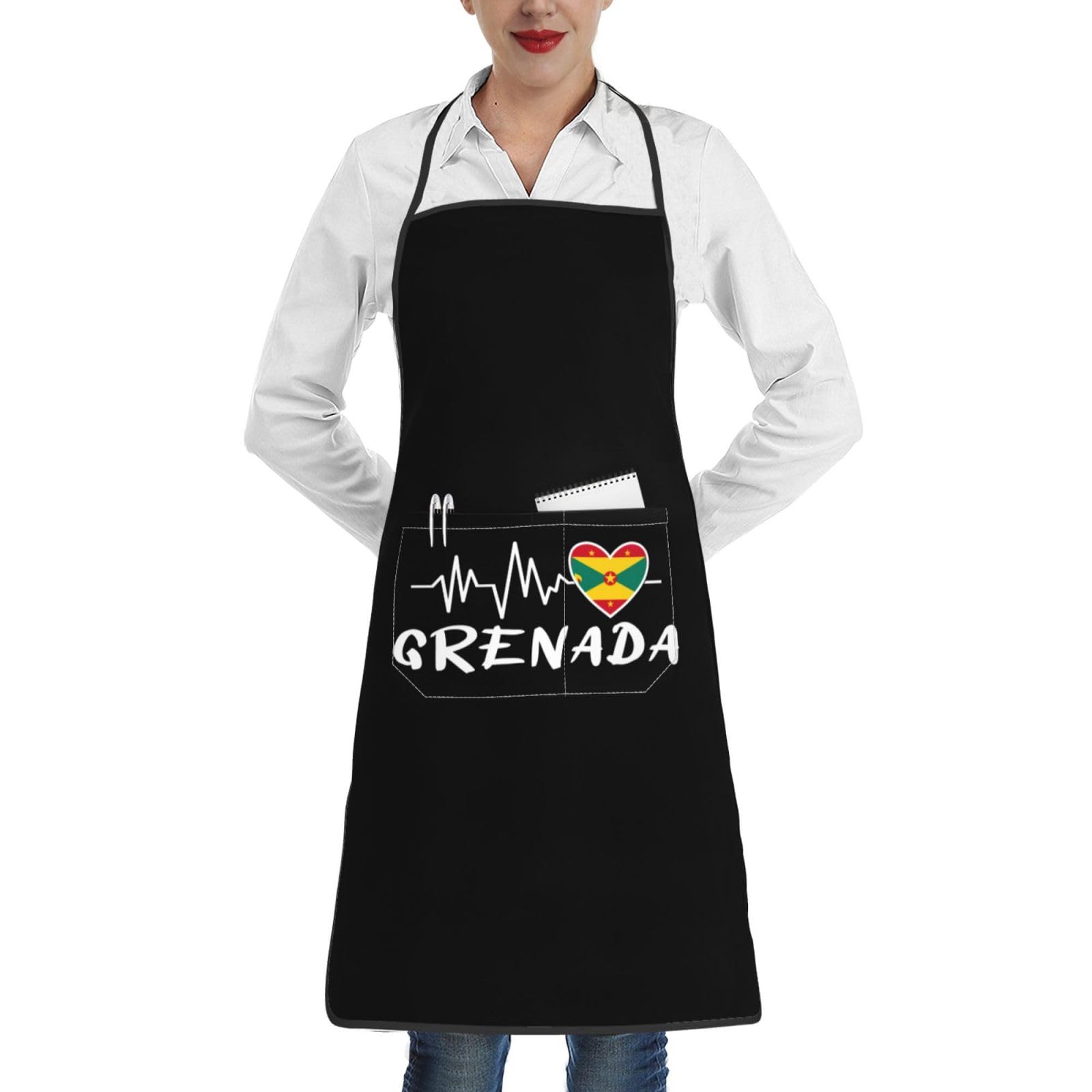 nopicsn Grenada Heartbeat Apron for cooking with Pockets Women Men Kitchen Chef Funny Aprons
