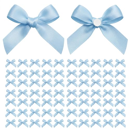 EONSUI 100PCS Mini Blue Bows Decoration Tiny Satin Ribbon Ornaments for DIY Crafts Favors Fit for Party Birthday Baby Shower Christmas Wedding Boys Party Easter