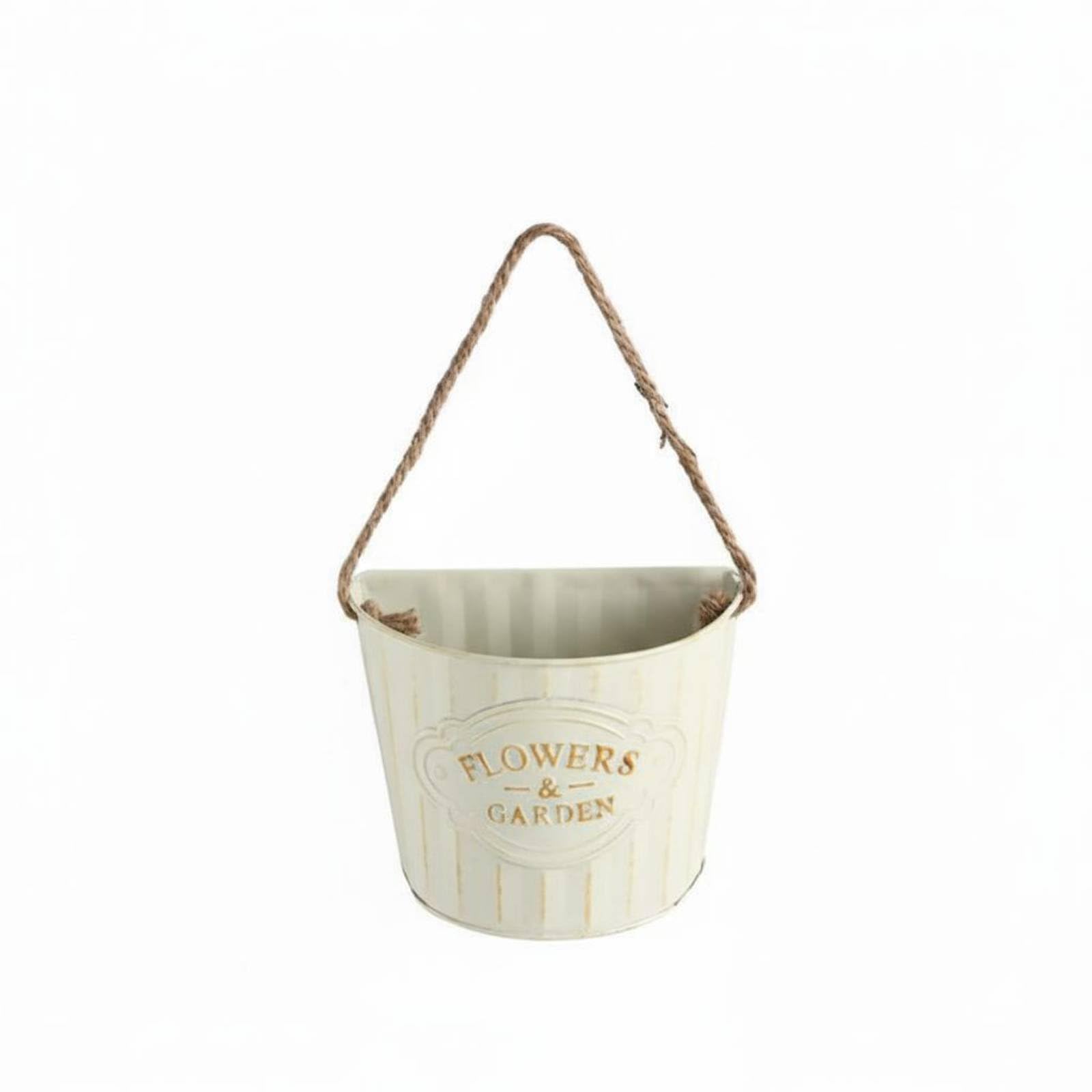 predolo Vintage Wall Planter Sturdy Construction Wall Mounted Metal Planter Pot Weather-Resistant Vintage Iron Hanging Bucket for Plant Lovers, Off-white, S