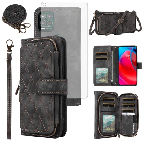 Étui portefeuille Moto G Stylus 5G 2021 cadeau femme chic noir avec dragonne