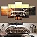 Produktbild TBDZPS 5 Panel Gedruckt Bild Modulare Malerei Moderne Wandkunst Auto Für Wohnzimmer Wohnkultur Kunstwerk Sonnenaufgang Landschaft Leinwand