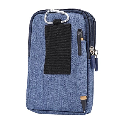 Housse zippée bleue à rayures verticales 17x10.5 cm avec mousqueton robuste - 4