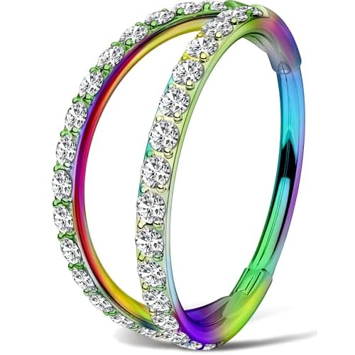 OUFER Christmas Double Hoop Nose Ring, 18G/20 6/7/8mm Red Green Christmas Nose Piercing Nose Rings Hoops Surgical Steel, Festive Hoop Nose Rings for Women Perfect for Xmas Nostril Piercing J