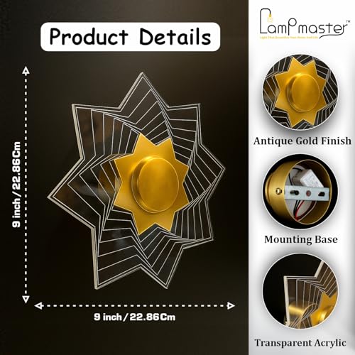 Image of Lamp master Star Wall & Ceiling Light | 3-in-1 Color Changing LED | Antique Gold Finish | Modern Decorative Wall Lamp for Bedroom, Living Room, Kids Room, Hallway & Home Decor Lighting