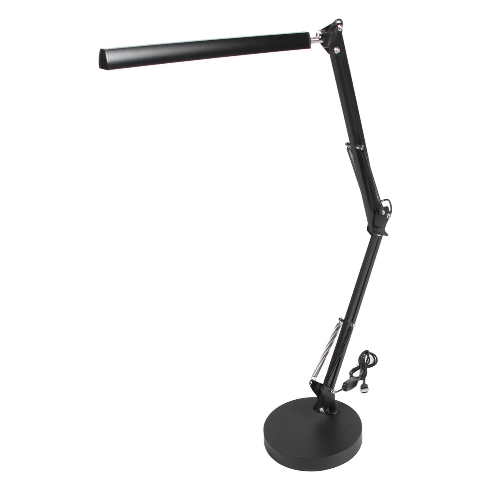 Lámpara de escritorio con brazo oscilante, lámpara de mesa LED con múltiples articulaciones, plegable, USB, para el cuidado de los ojos, con base redonda (Negra)