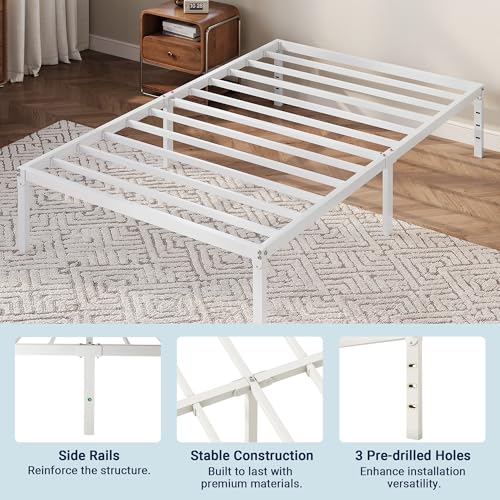 Image of Allewie Twin Bed Frame, 12 Inch Metal Platform Beds with Storage Space, No Box Spring Required and Easy Assembly, White