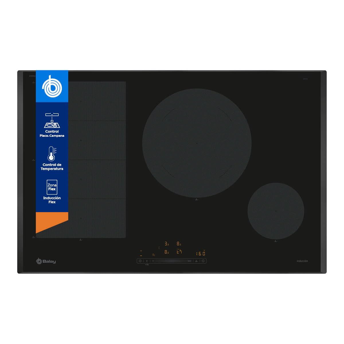 Balay - Placa de Inducción, 80 cm de ancho, 2 zonas + zona Flex l Lanzamiento 2024, 11 Niveles, Zona de 28 cm, Zona FlexInducción, Negro, 3EB989LH
