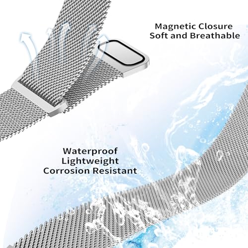 Magnetic Band for Women Compatible with Apple Watch Band 38mm 40mm 41mm 42mm 44mm 45mm 46mm Milanese Stainless Steel Loop with Bling Protective Case, Dressy Metal Strap Replacement iWatch Band