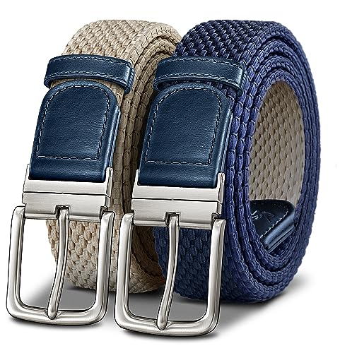 KEMISANT Men Reversible Stretch Braided Woven Web Belt 1 3/8-Gift Boxed