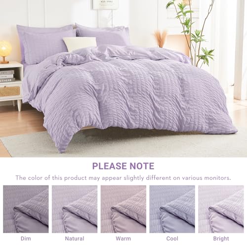 Image of HYMOKEGE Lavender Full Size Comforter Sets Seersucker 7 Pieces, All Season Luxury Bed in a Bag for Bedroom, Bedding Set with Comforters, Sheets, Pillowcases & Shams