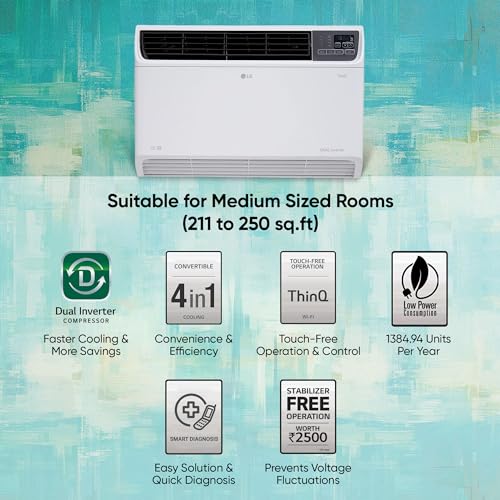 Image of LG 2 Ton 4 Star Wi-Fi DUAL Inverter Window AC (Copper, Convertible 4-in-1 cooling, HD Filter, TW-Q24WWYA, White)