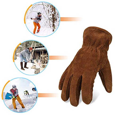 Image of OZERO Work Gloves Winter Insulated Snow Cold Proof Leather Glove Thick Thermal Imitation Lambswool - Extra Grip Flexible Warm for Working in Cold Weather for Men, Women (Brown,Medium)
