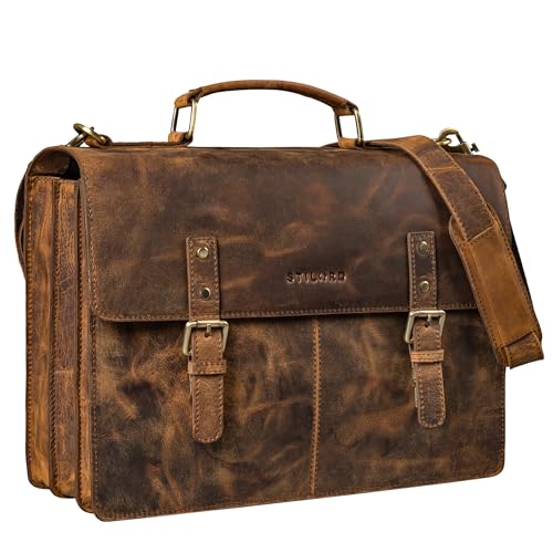 STILORD Bernd Aktentasche Herren Leder 15,6 Zoll Laptoptasche Umhängetasche Vintage Dokumententasche Arbeitstasche Groß für Business Uni Farbe:sepia - braun