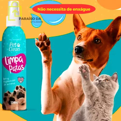 Spray Limpa Patas para Cães e Gatos 120ml Limpa Patas Para Cães E Gatos Higieniza Hidrata