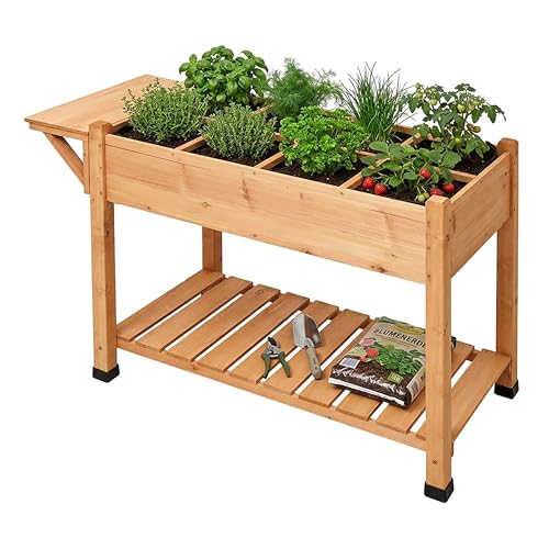 Relaxdays Jardinera elevada 8 Compartimentos, 2 estantes, 81×128×56 cm, balcón/terraza, Mesa de Cultivo, Abeto, Naranja