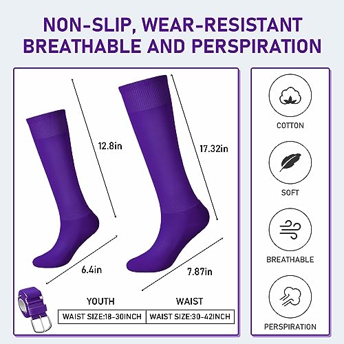 Image of Zhanmai Baseball Belt and Socks Combo, Adjustable Elastic Belt and Softball Socks, Multiple Sizes for Youth Boys Girls, Adult