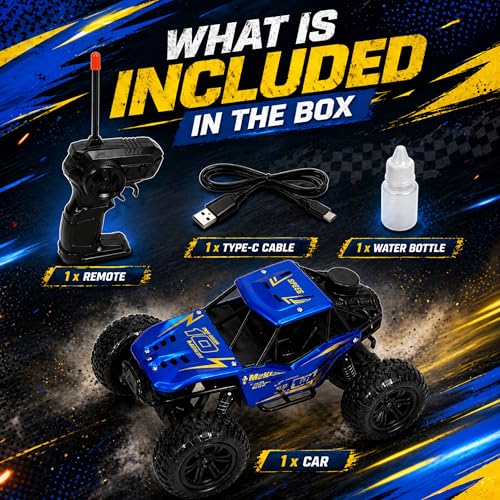 Image of RC Rock Crawler 2WD | Off-Road Monster Truck with Real Smoke Effect, Alloy Body & Rechargeable Battery | Durable Suspension | RC Car for Kids 4+ & Adults | Blue