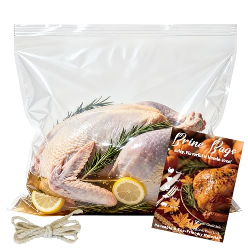 Turkey Brine Bag Kit, 2 Pack 26"x22" Brining Bags for 25-35lb Turkey – Thickened Double Zipper, Leakproof with Strings, for Meat, Chicken, Fish