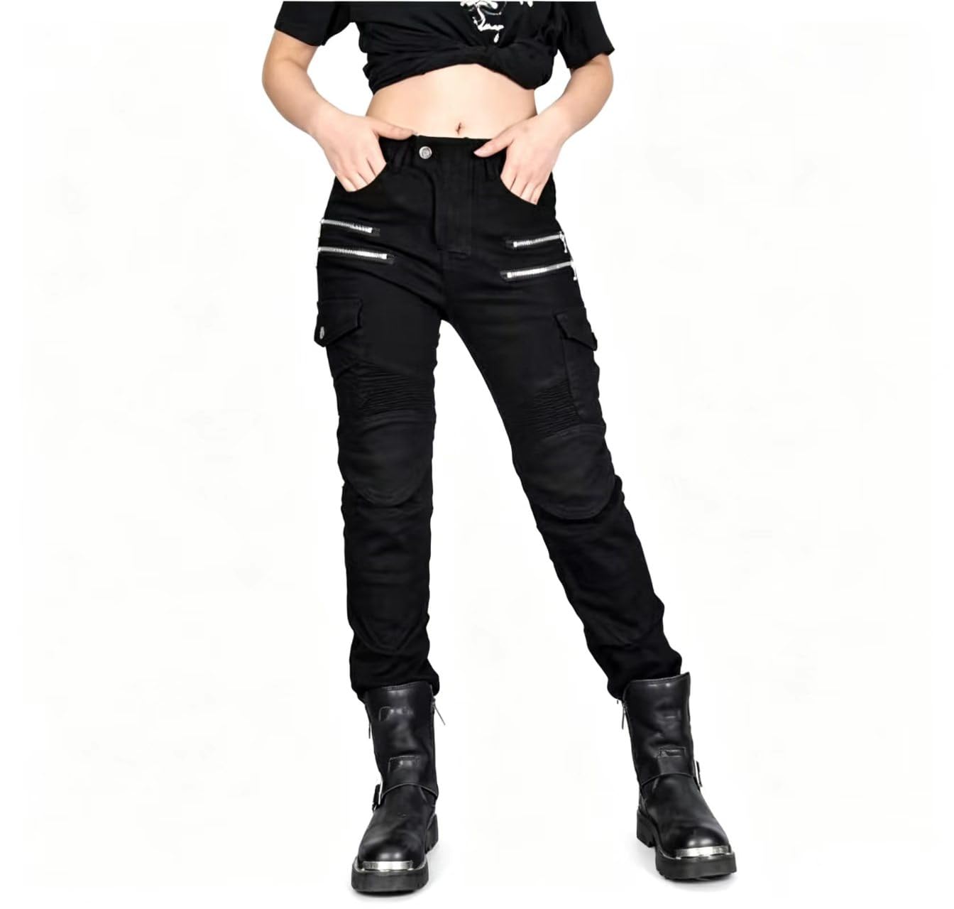 Mujer Moto Jeans Motocicleta Pantalones con Almohadilla Protectora