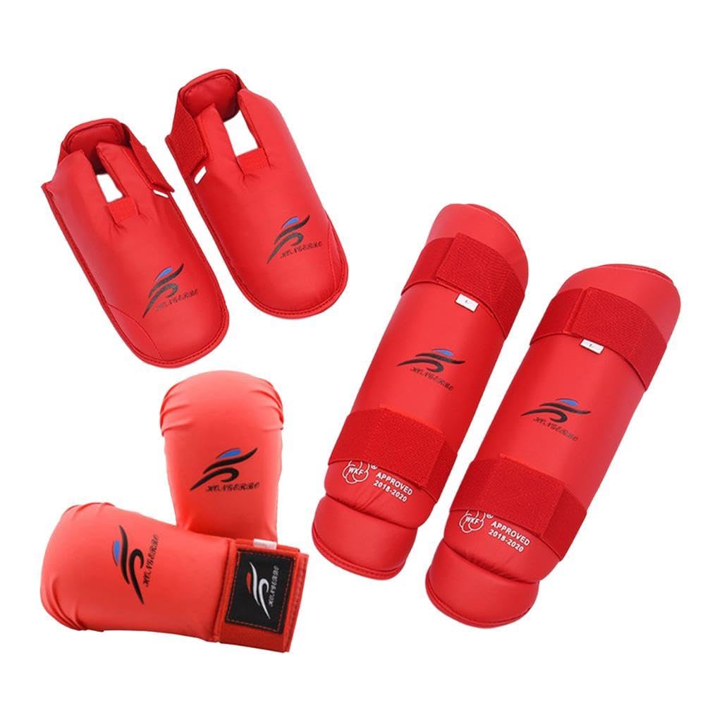 Karate Set Guantoni Paratibia Parapiedi Equipaggiamento Resistente Adatto per Taekwondo Combattimento Sportivo Palestra Regalo