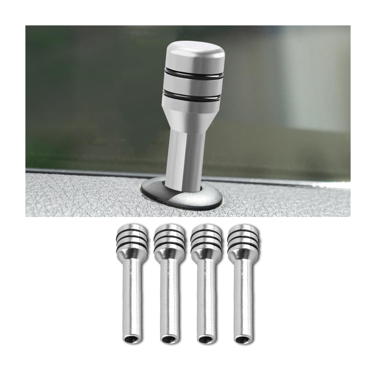 Mandark 4PCS Car Door Lock Knobs, 1.93 x 0.47 Inch Vehicle Inner Door Lock Pull Pins, Aluminum Alloy Automotive Door Interior Lift Bolt Decor Accessories, Universal for SUV, Truck, RV (Silver)