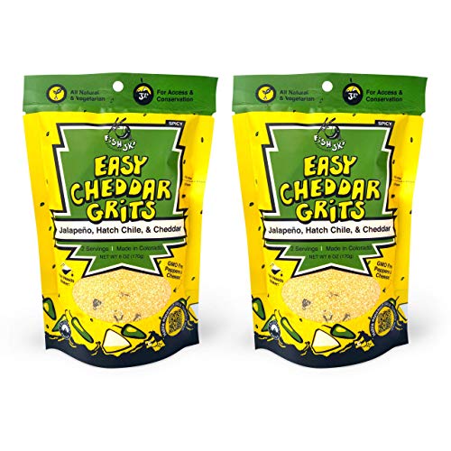 Delicious Spicy Jalapeno Yellow Corn Grits with Hatch Green Chile, Garlic, Cheddar. Two 6oz Packs 170 Grams Each. Just Add Water to Make Famous New Mexico Hatch Chile, Great for Easy Meal, Camping