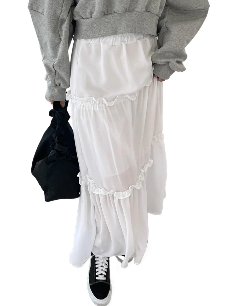 Womens Trendy Elegant Skirt Casual High Waist Ruffle Hem Skirt