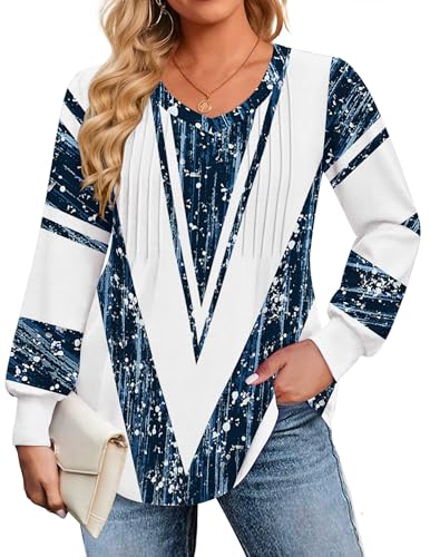 Image of IN'VOLAND Womens Plus Size Shirts V Neck Puff Long Sleeve Tops