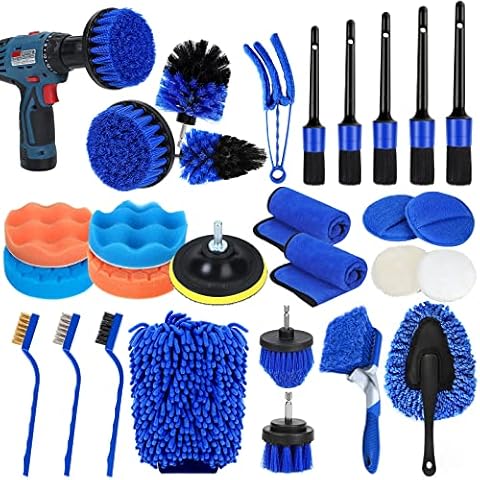 Wontolf 30Pcs Car Detailing Brush Set, Car Detailing Kit, Auto Detailing Drill Brush Set, Car Buffing Sponge Pads Kit,Car Cleaning Brush Tools Kit,Car Accessories for Interior,Exterior,Wheels,Home Cover